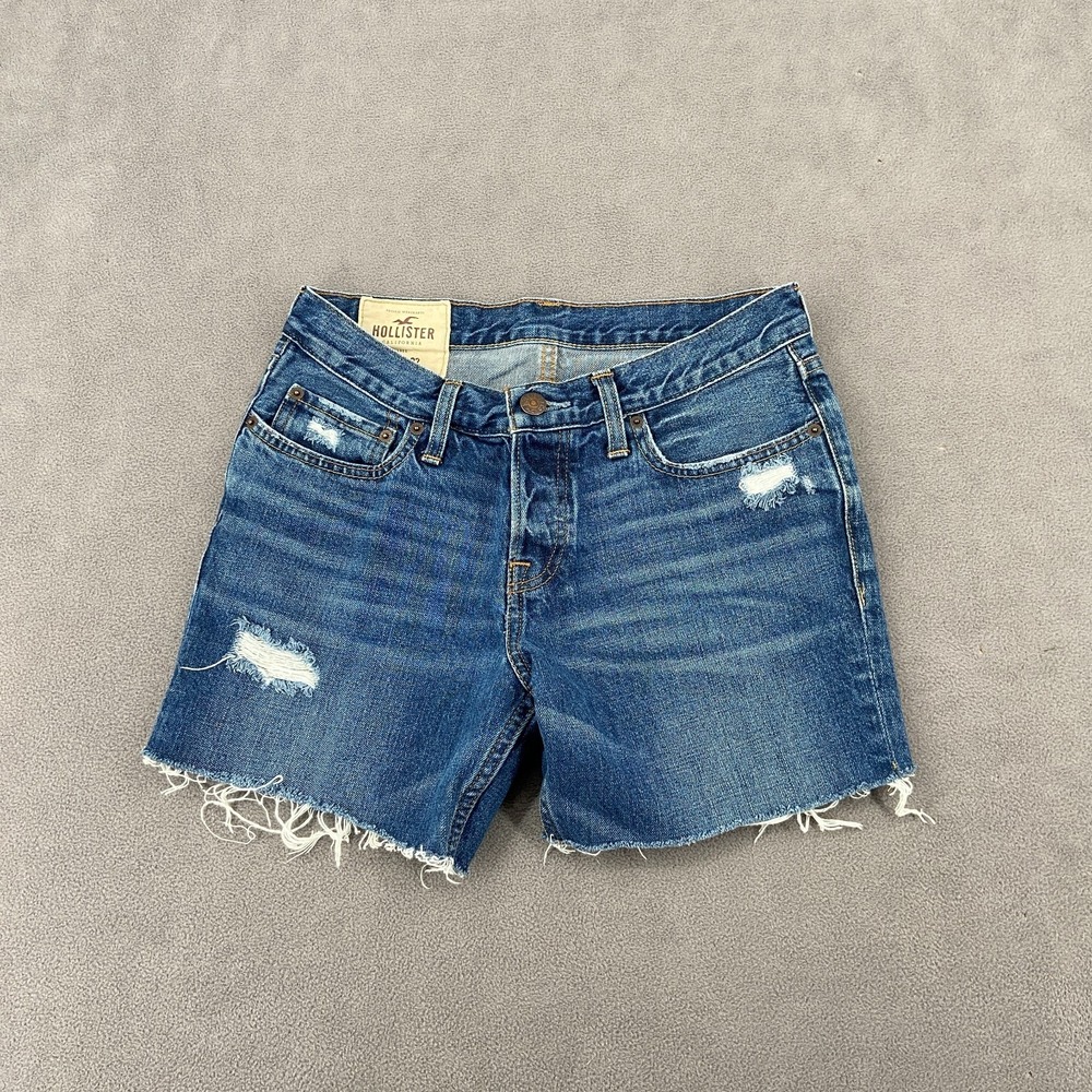Hollister Cut Off Shorts Womens 30x32 Blue Denim Slim‎ Fit Distressed Frayed Hem